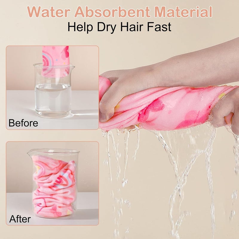 Basumee Microfiber Hair Towel Wrap for Kids 2 Pack Rapid Drying Hair Towel with Button Hair Turbans for Wet Hair Wraps Head Towel Wrap for Women and Girls - Image 2